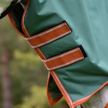 Green WeatherBeeta ComFiTec Tyro Combo Neck 200g Mediumweight Turnout Rug Green/Burnt Orange/White