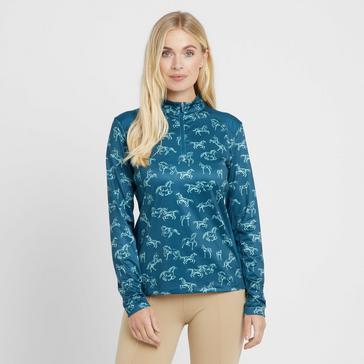 Blue Dublin Womens Autumn Sally Long Sleeve Riding Top Legion Blue Froliking Horses