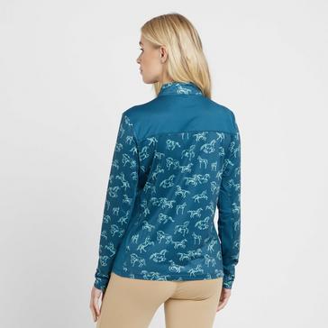 Blue Dublin Womens Autumn Sally Long Sleeve Riding Top Legion Blue Froliking Horses