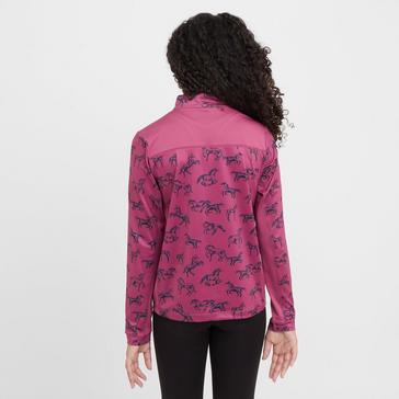 Red Dublin Kids Autumn Sally Long Sleeve Riding Top Red Violet Frolicking Horses