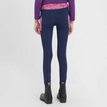 Blue Dublin Kids Everyday Riding Tights Navy/Frolicking Horses
