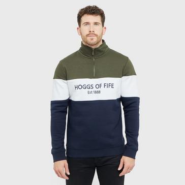 Multi Hoggs of Fife Mens Dumfries 1888 1/4 Zip Sweatshirt Forest/White/Navy