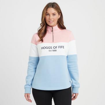 Multi Hoggs of Fife Womens Dumfries 1888 1/4 Zip Sweatshirt Pink/White/Blue