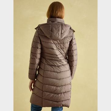 Beige Joules Womens Pembury Showerproof Longline Padded Coat With Hood Neutral