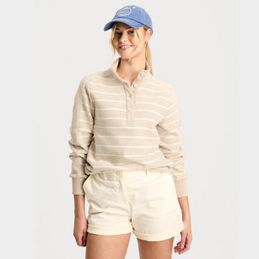 Beige Joules Womens Southwold Button Down Striped Sweatshirt Oatmarl