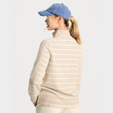 Beige Joules Womens Southwold Button Down Striped Sweatshirt Oatmarl