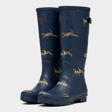 Blue Joules Womens Dog Print Adjustable Tall Wellies Navy Blue