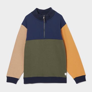 Multi Joules Kids Elliot Quarter Zip Sweatshirt Multi Colourblock
