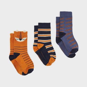 Multi Joules Kids Eat Feet 3 Pack Socks Orange/Navy