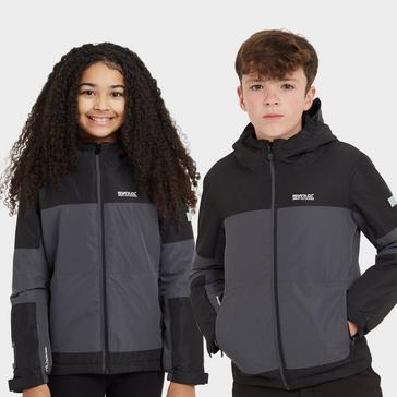 Grey Regatta Kids Beamz IV Waterproof Jacket Seal Grey Black