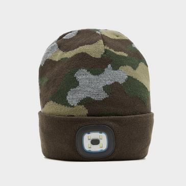 Green Platinum Adults Camo Conseal LED Beanie Olive