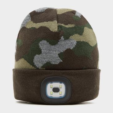 Green Platinum Kids Camo Beck LED Beanie Olive