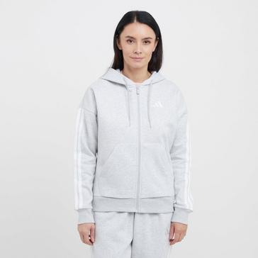 White adidas Women’s Essentials 3-Stripes Full-Zip Fleece Hoodie