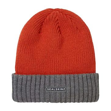 Orange Sealskinz Unisex Bacton Waterproof Cold Weather Roll Cuff Beanie Hat