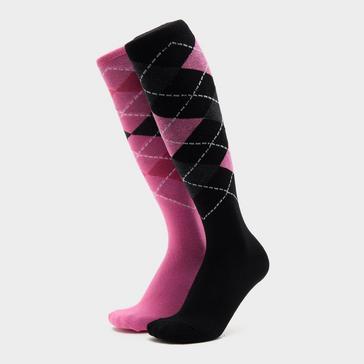 Multi Storm Bloc Womens Equestrian Argyle 2 Pack Socks Black/Pink