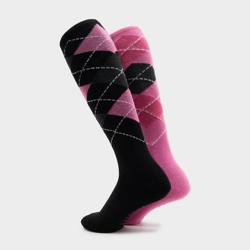 Multi Storm Bloc Womens Equestrian Argyle 2 Pack Socks Black/Pink