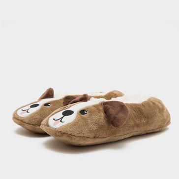 Brown Platinum Kids Wild Feet Fluffy Footsie Slippers Dog