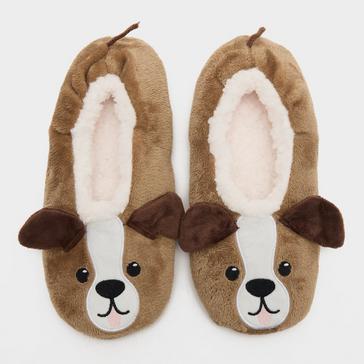 Brown Platinum Kids Wild Feet Fluffy Footsie Slippers Dog