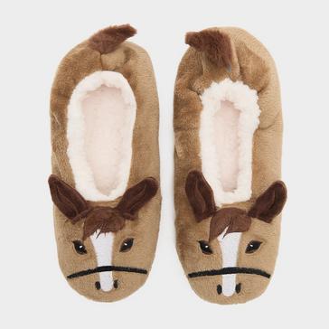 Brown Platinum Kids Wild Feet Fluffy Footsie Slippers Horse