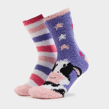 Multi Platinum Womens Lounge Socks 2 Pack Cow