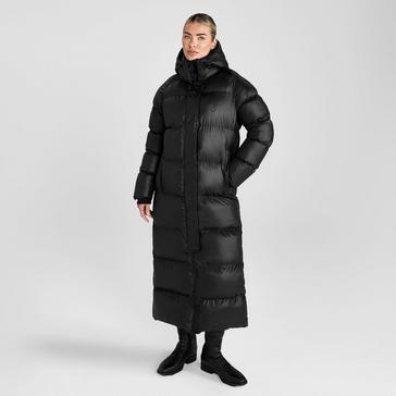 Black Aztec Diamond Women's Heavy Quilted Long Puffer Jacket