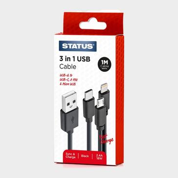 Black Status USB-A To Multi Lead PVC Cable 1m