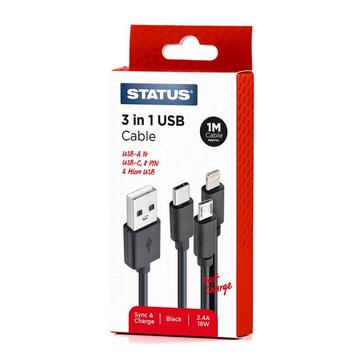Black Status USB-A To Multi Lead PVC Cable 1m