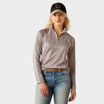 Grey Ariat Womens Sunstopper 3.0 1/4 Zip Base Layer Silver Sconce Fern