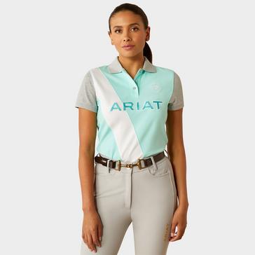 Green Ariat Womens Taryn Short Sleeved Polo Shirt Beach Glass/Electric Green