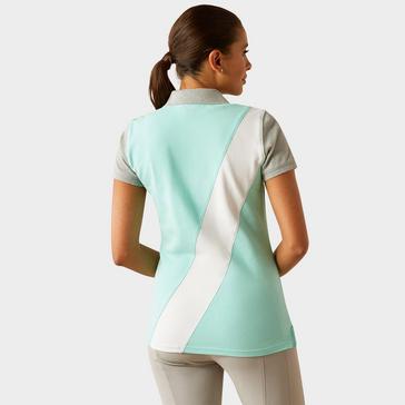 Green Ariat Womens Taryn Short Sleeved Polo Shirt Beach Glass/Electric Green