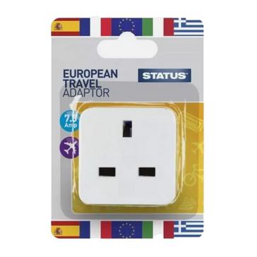 White Status UK To European Plug Travel Adaptor