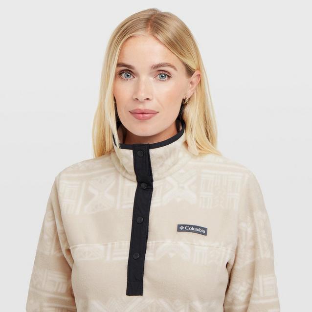 Columbia Benton Springs - Pull En Polaire Imprimé Femme, Col Montant, Fermeture à Pression, Coupe Slim, Léger Et Chaud (Noir)