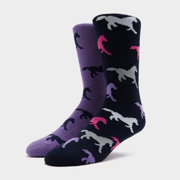 Navy Storm Bloc Kids Equestrian Midweight Horseshoe Socks Navy/Lilac