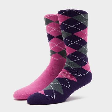 Pink Storm Bloc Womens Midweight Argyle Lingfield 2 Pack Socks Medium Pink/Purple