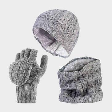 Grey Heat Holders Women's Fleece Lined Thermal Winter Hat, Neck Warmer & Converter Gloves Set