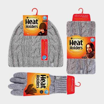 Grey Heat Holders Women's Fleece Lined Thermal Winter Hat, Neck Warmer & Converter Gloves Set
