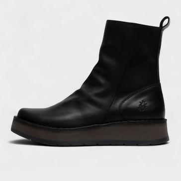 Black fly london Women's Reno053fly Leather Zip Up Platform Comfort Ankle Boots