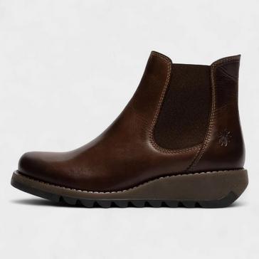 Brown fly london Women's Salv Chelsea Leather Ankle Wedge Heel Boots