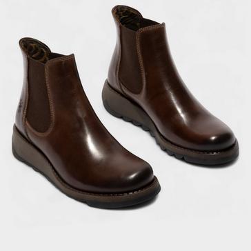 Brown fly london Women's Salv Chelsea Leather Ankle Wedge Heel Boots