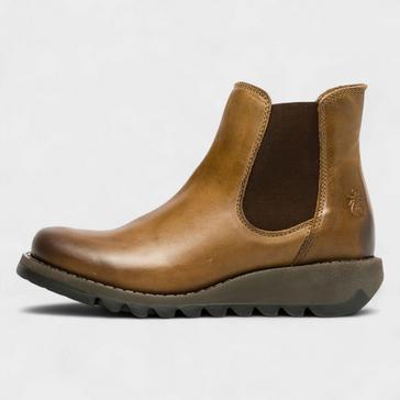 Brown fly london Women's Salv Chelsea Leather Ankle Wedge Heel Boots