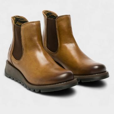 Brown fly london Women's Salv Chelsea Leather Ankle Wedge Heel Boots