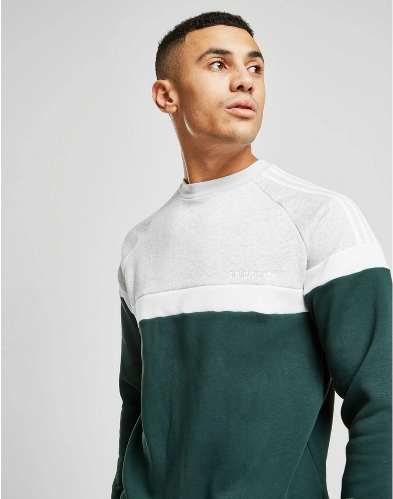 JD eksklusiv adidas Originals Itasca Crew Sweatshirt i grå og grøn til mænd