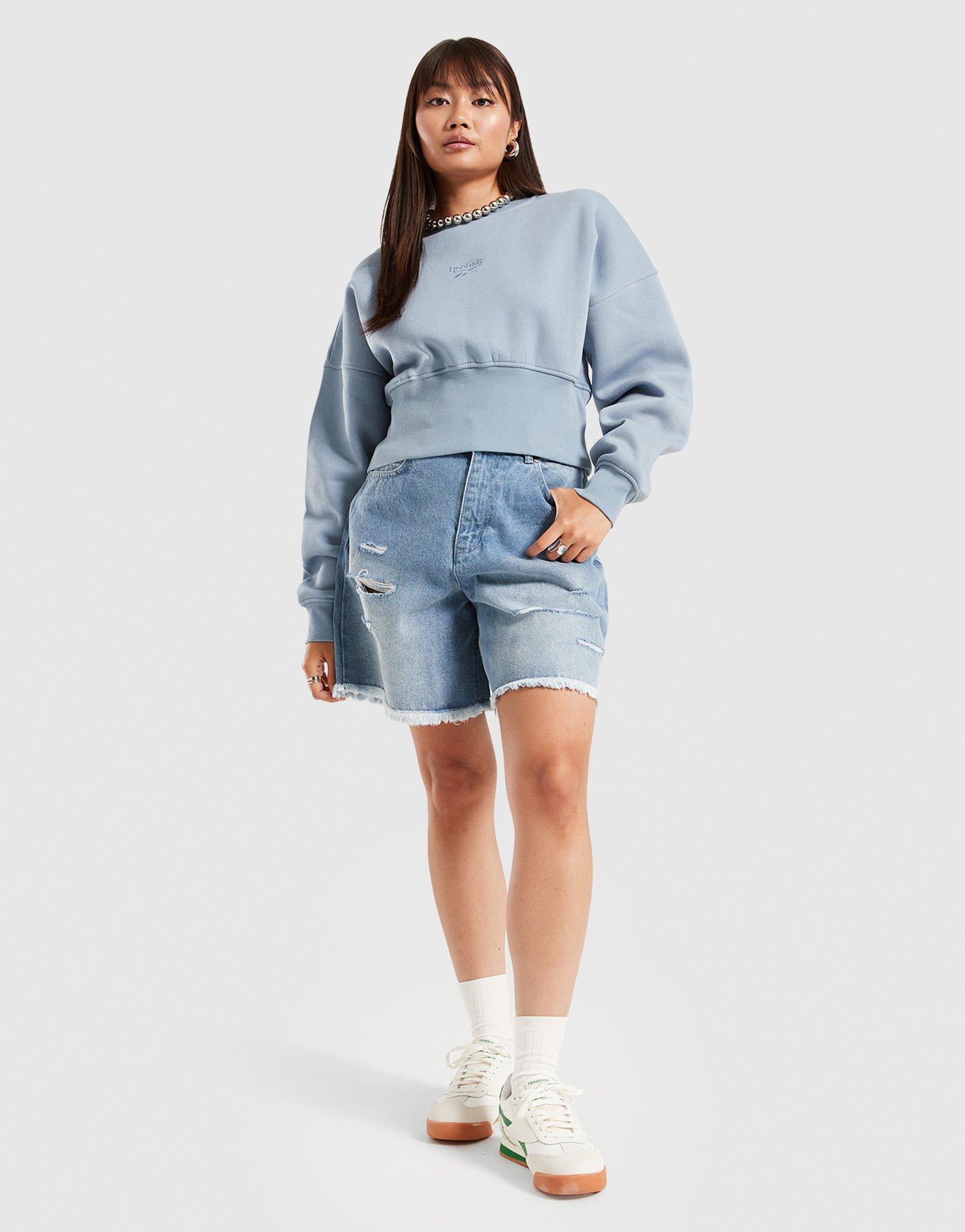 Dámská mikina REEBOK MIKINA RICHARD CROPPED CREWNECK SWEATSHIRT 100241205 Modrá