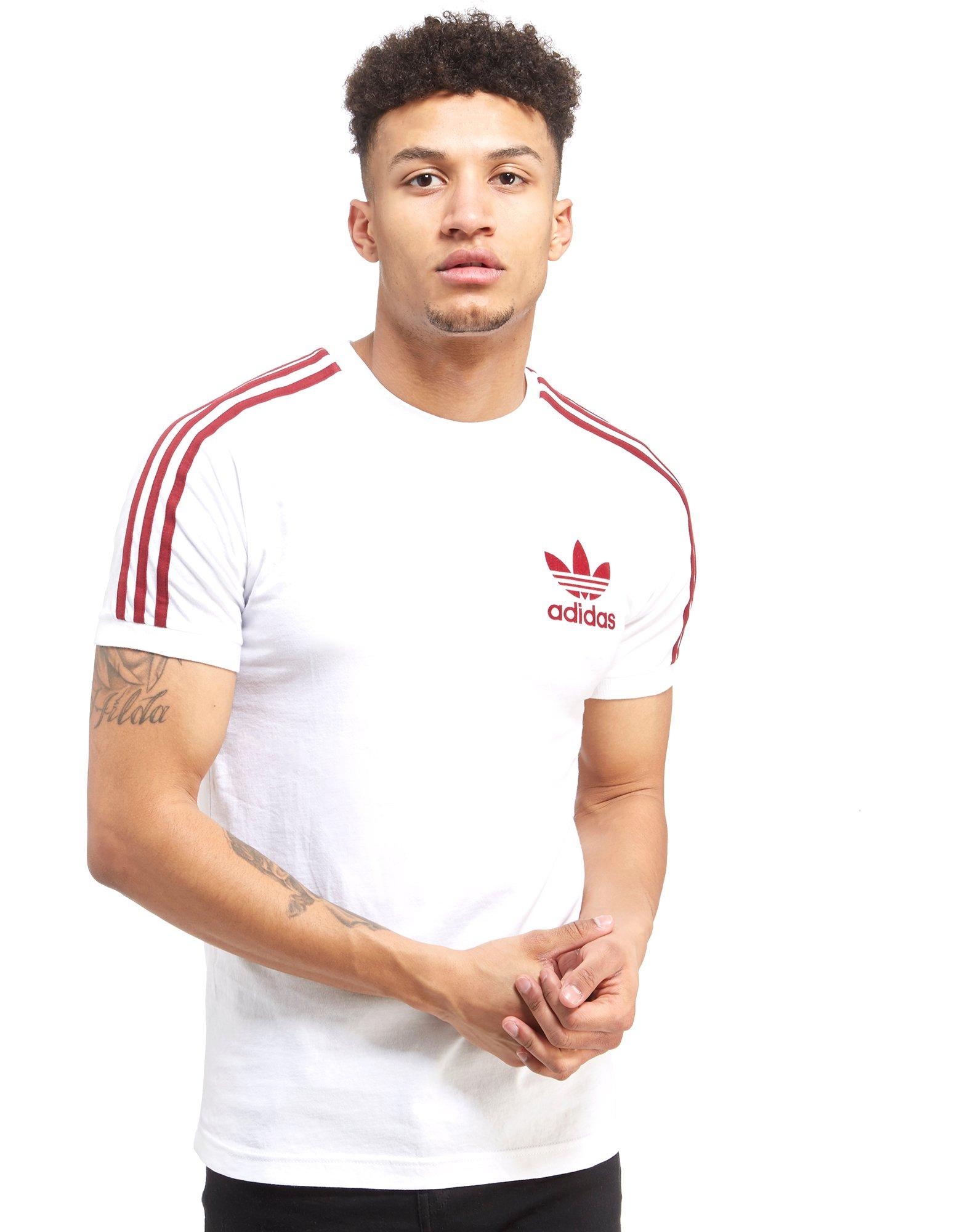 white and burgundy adidas shirt