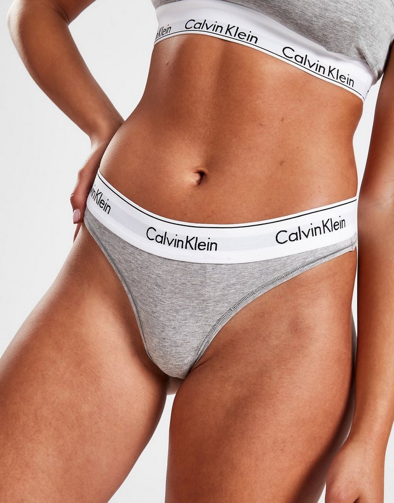 CALVIN KLEIN FIGI MODERN COTTON THONG 0000F3786E020 Szary