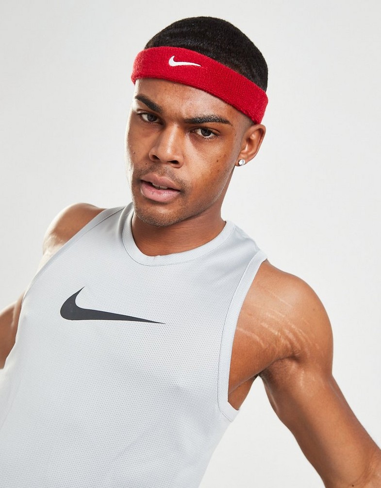 NIKE OPASKA SWOOSH H/B RED/WHT NIKE HEAD/WRIST BANDS NN07601C Czerwony