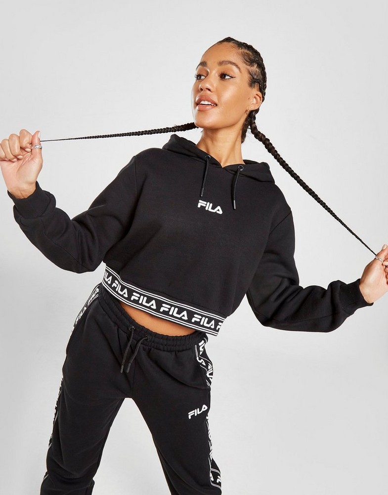 Bluza damska FILA BLUZA Z KAPTUREM JAQUARD BOXY CROP HOODIE FRANBLK Czarny