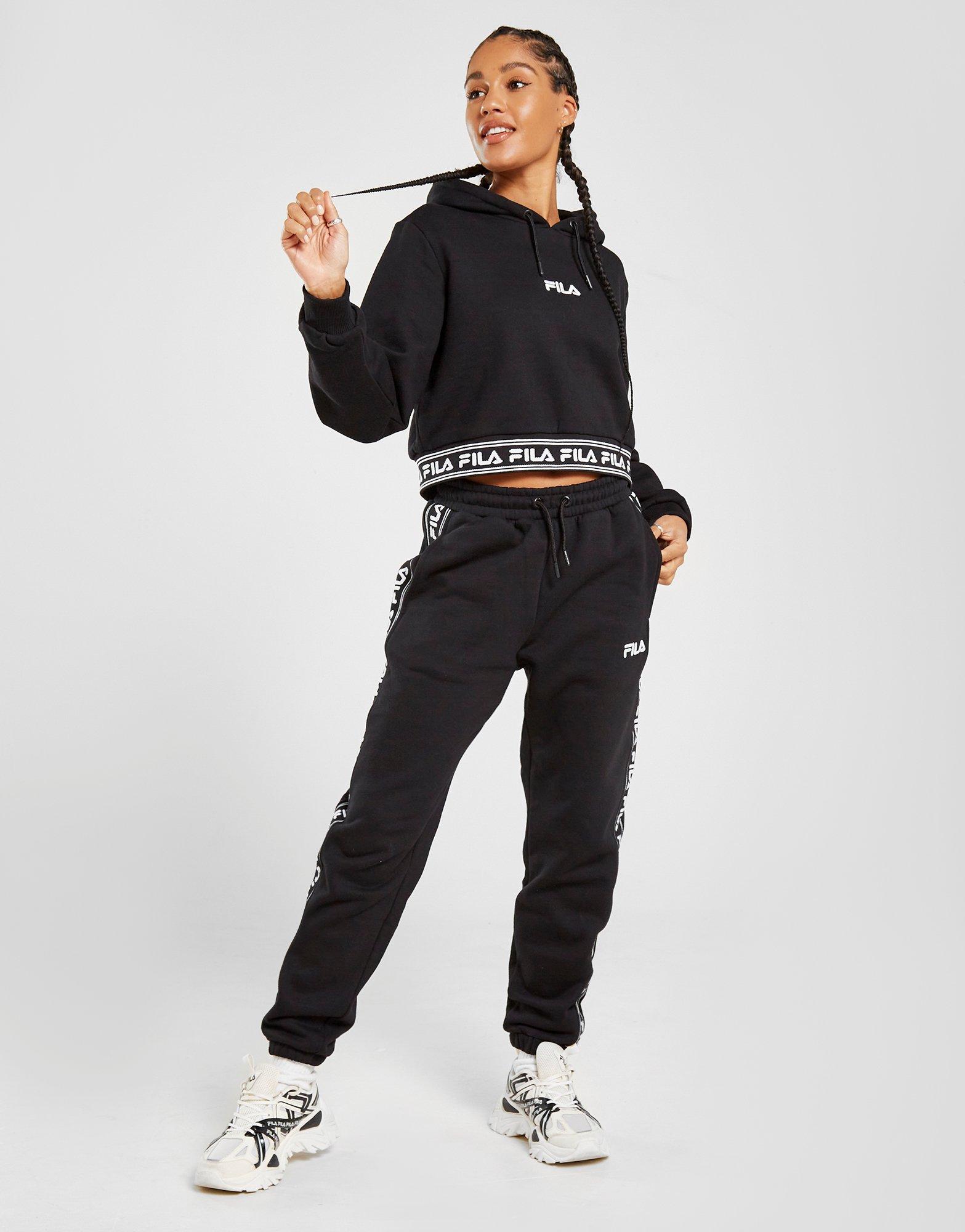 Bluza damska FILA BLUZA Z KAPTUREM JAQUARD BOXY CROP HOODIE FRANBLK Czarny