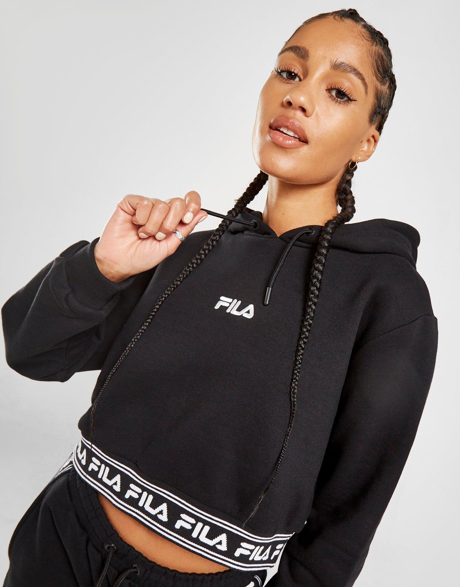 Bluza damska FILA BLUZA Z KAPTUREM JAQUARD BOXY CROP HOODIE FRANBLK Czarny