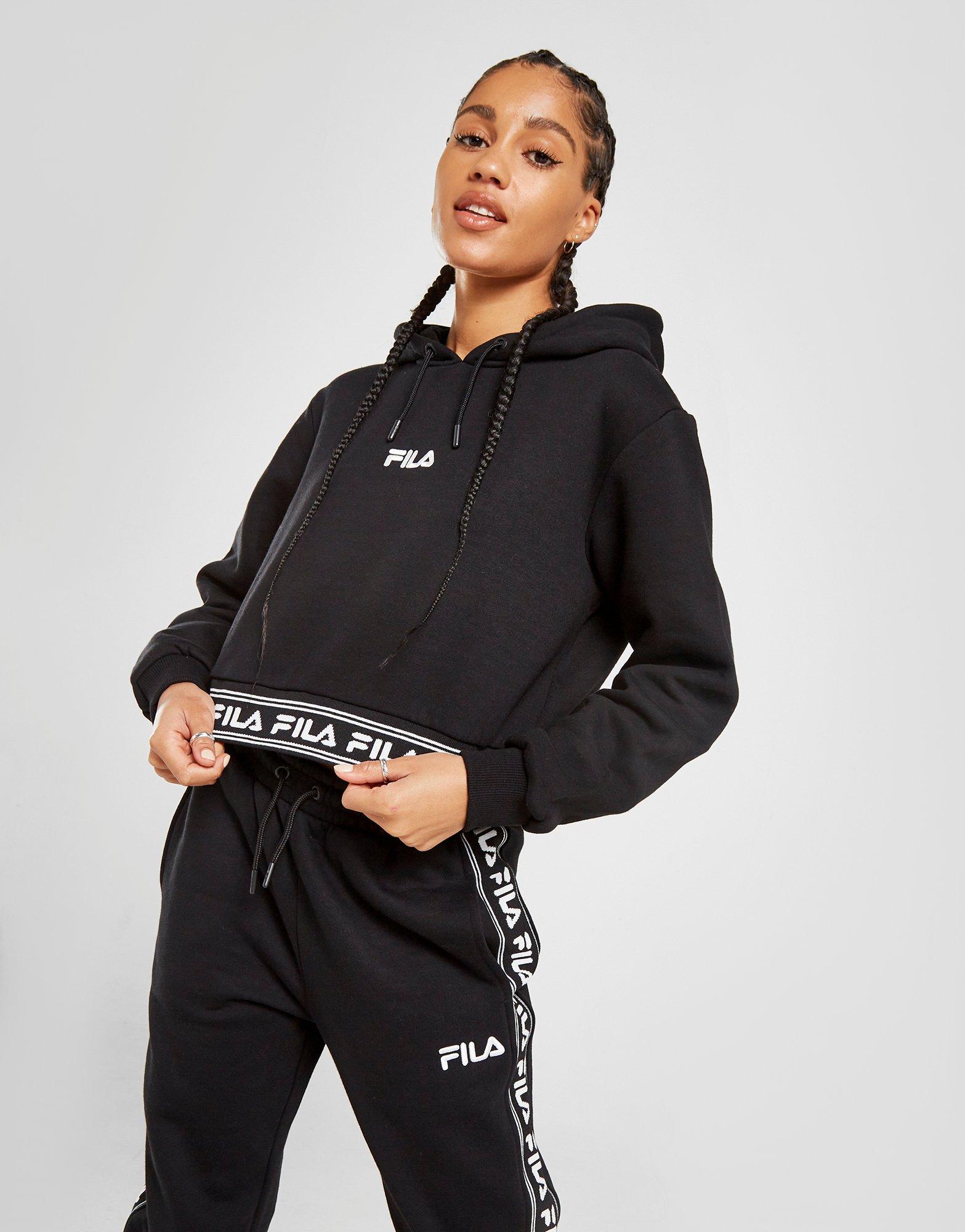 Bluza damska FILA BLUZA Z KAPTUREM JAQUARD BOXY CROP HOODIE FRANBLK Czarny